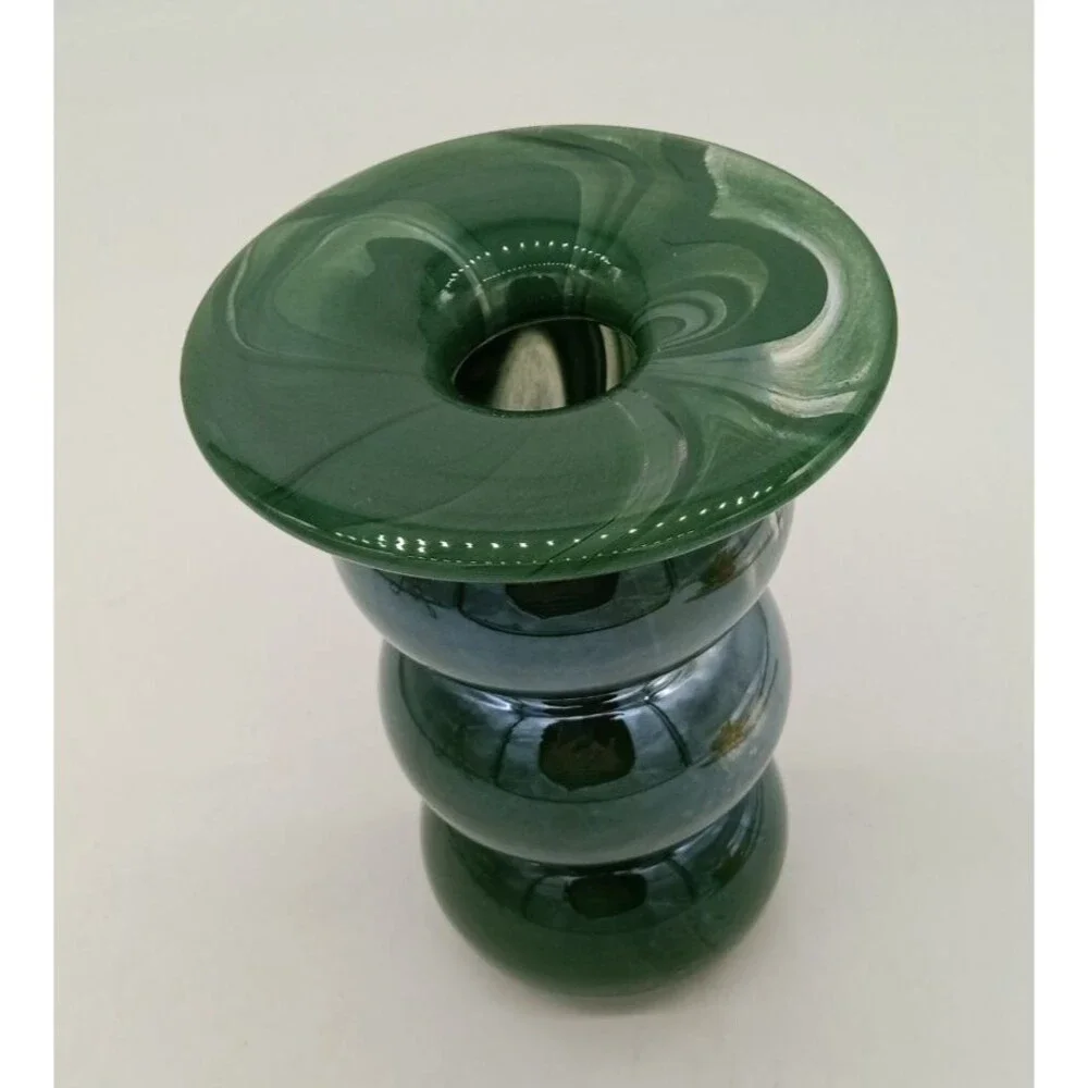 Anthropologie Bolla Borosilicate Green Glass Swirl 2 in 1  Candleholder Vase 6